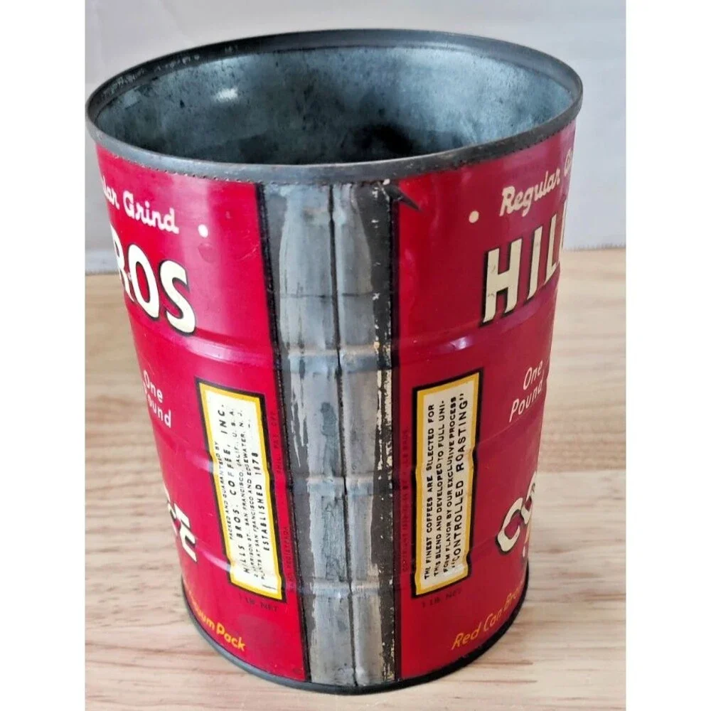 Vintage HILLS BROS Coffee Can-1930s-Americana-Kitchen-Decor